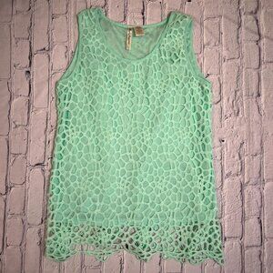 Simply Irresistible Aqua Tanktop double layered with lace like appeal Womans L